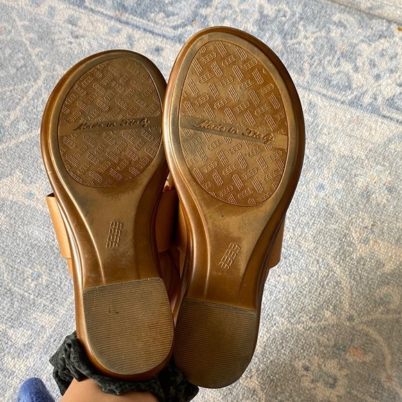 Italian Shoemakers Tan Leather Thong Sandals w/ Turquoise Beads - Picture 2 of 4